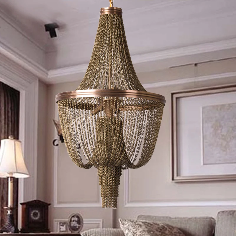 Lodge Chain Fringe kroonluchterlamp 6-lichts metalen hanglampset bruin voor woonkamer Clearhalo