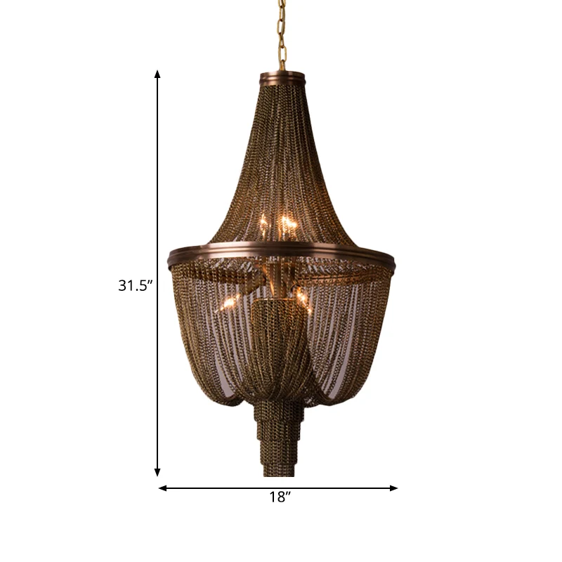 Lodge Chain Fringe kroonluchterlamp 6-lichts metalen hanglampset bruin voor woonkamer Clearhalo