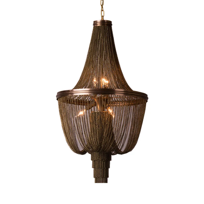 Lodge Chain Fringe kroonluchterlamp 6-lichts metalen hanglampset bruin voor woonkamer Clearhalo