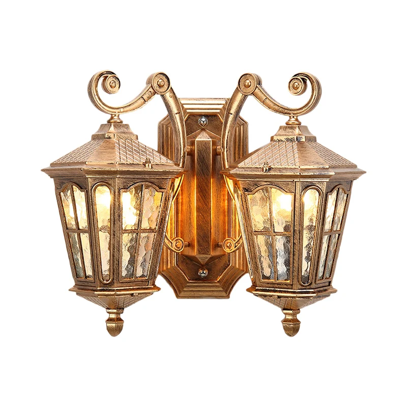 Lodge Lantern wandlamp 2-lichts helder waterglazen wandverlichtingsarmatuur brons Clearhalo
