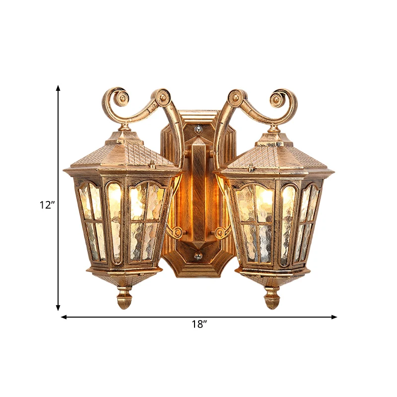 Lodge Lantern wandlamp 2-lichts helder waterglazen wandverlichtingsarmatuur brons Clearhalo
