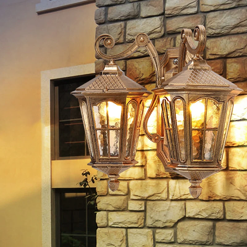 Lodge Lantern wandlamp 2-lichts helder waterglazen wandverlichtingsarmatuur brons Clearhalo