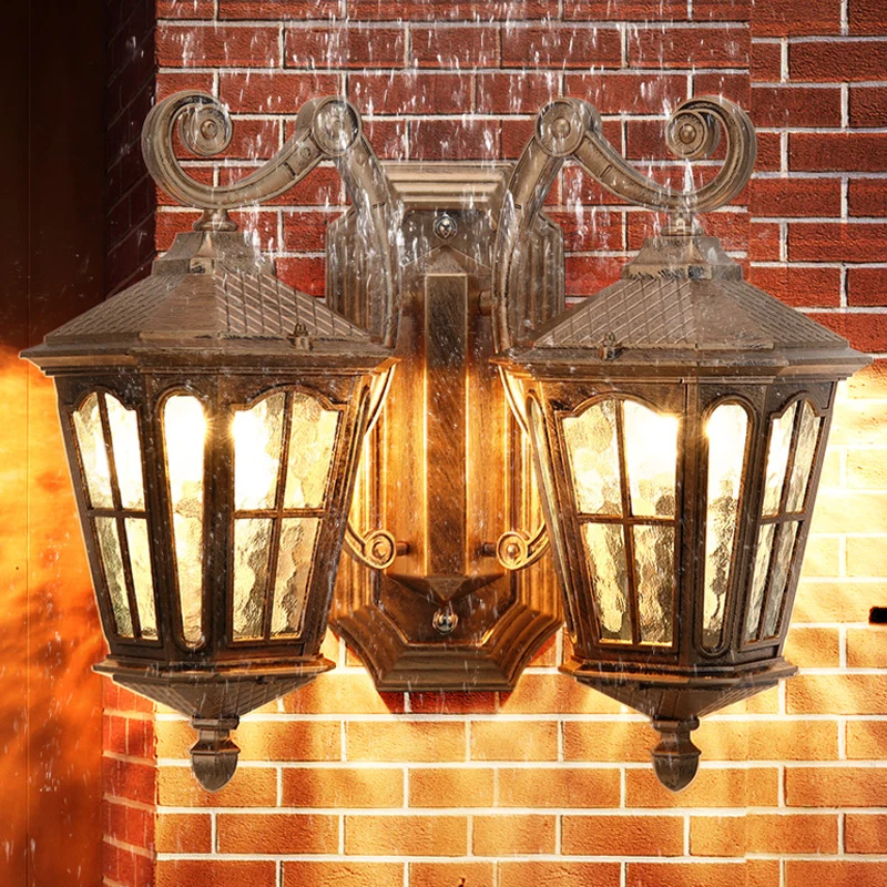 Lodge Lantern wandlamp 2-lichts helder waterglazen wandverlichtingsarmatuur brons Clearhalo