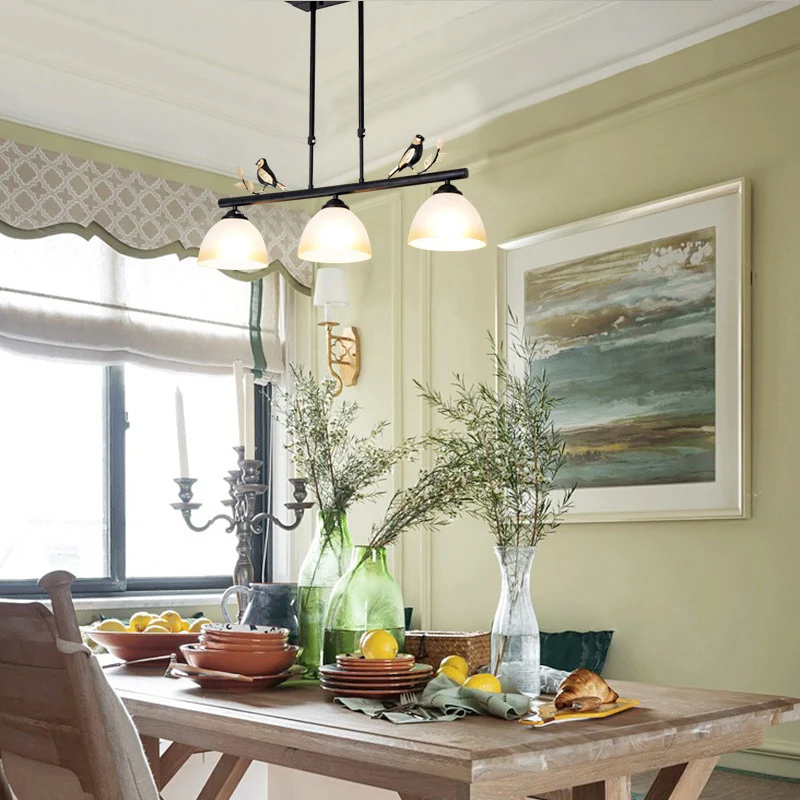 Lodge Style Dome hangende hanglamp van melkachtig glas met 3 lampen zwart met ijzeren stok en vogel Clearhalo