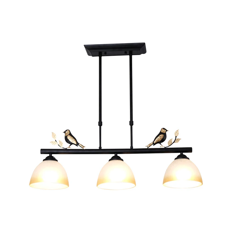 Lodge Style Dome hangende hanglamp van melkachtig glas met 3 lampen zwart met ijzeren stok en vogel Clearhalo