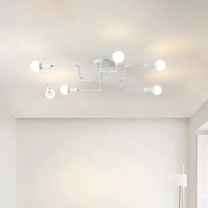 Loft industriële blootgestelde semi-inbouwlamp 4/6-kops metalen plafondlamp zwart/wit voor woonkamer Clearhalo