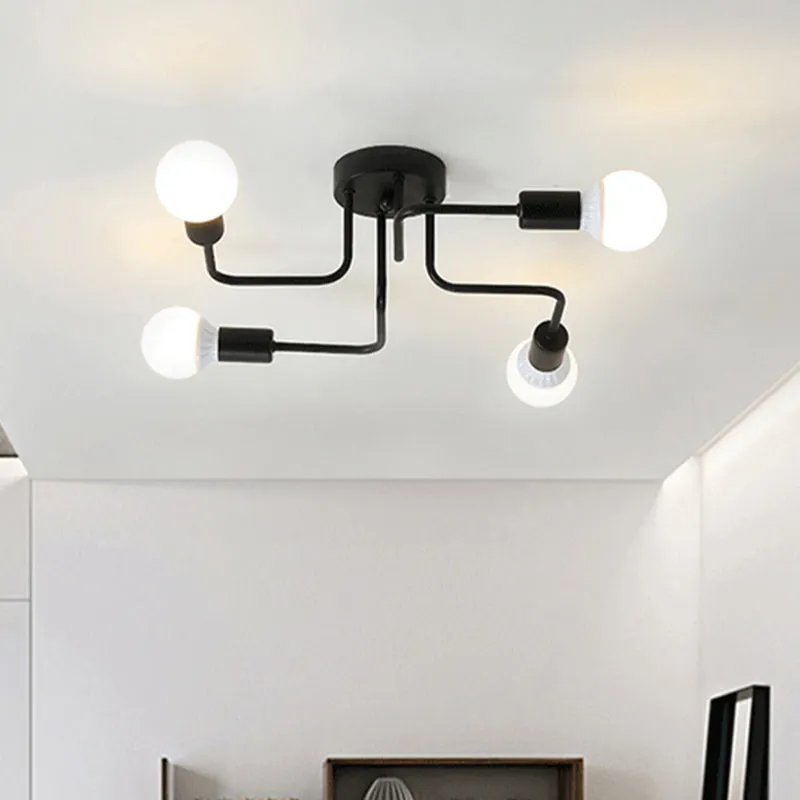 Loft industriële blootgestelde semi-inbouwlamp 4/6-kops metalen plafondlamp zwart/wit voor woonkamer Clearhalo