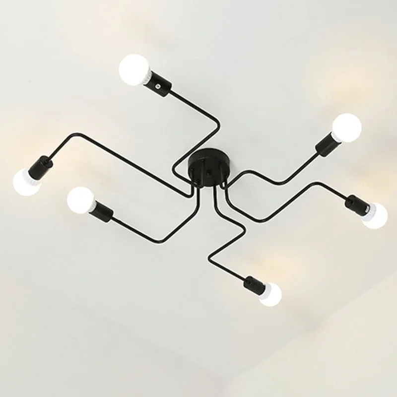 Loft industriële blootgestelde semi-inbouwlamp 4/6-kops metalen plafondlamp zwart/wit voor woonkamer Clearhalo