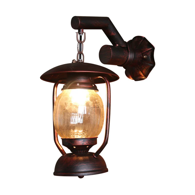 Loft-stijl lantaarn schanslamp enkele kop helder gecanneleerd glas wandgemonteerde verlichting verweerd koper Clearhalo