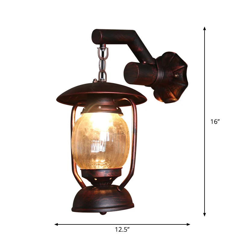 Loft-stijl lantaarn schanslamp enkele kop helder gecanneleerd glas wandgemonteerde verlichting verweerd koper Clearhalo