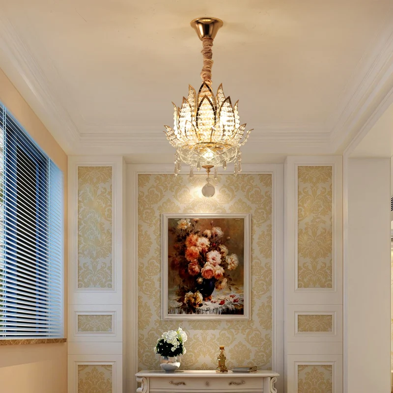 Lotus Corridor hanglamp kristal 1 licht eigentijds hangend plafondlicht goud Clearhalo