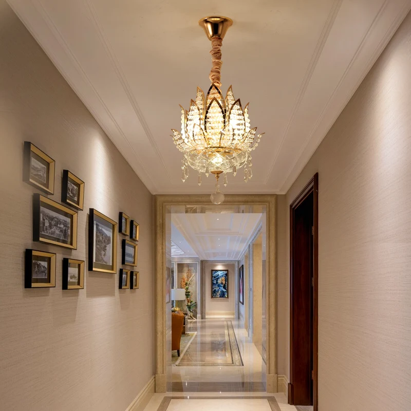 Lotus Corridor hanglamp kristal 1 licht eigentijds hangend plafondlicht goud Clearhalo
