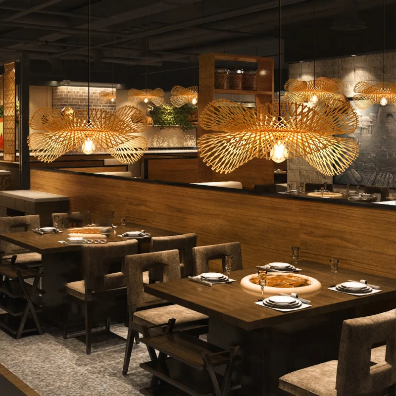 Lotusblad Restaurant Plafondlamp Bamboe 1 Lamp Aziatische Stijl Hanglamp Hout Clearhalo