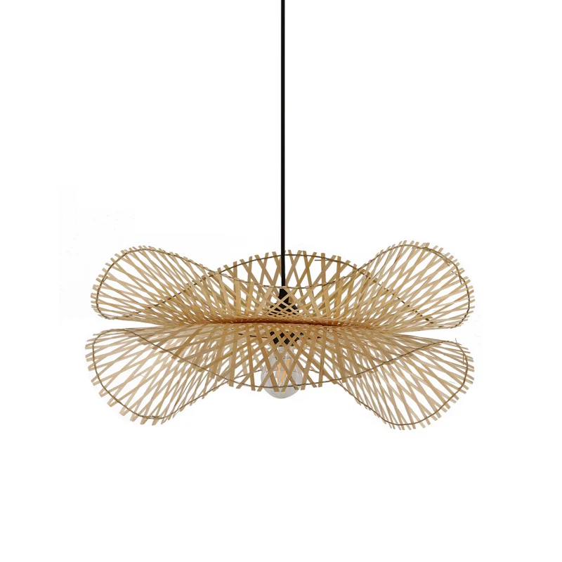 Lotusblad Restaurant Plafondlamp Bamboe 1 Lamp Aziatische Stijl Hanglamp Hout Clearhalo