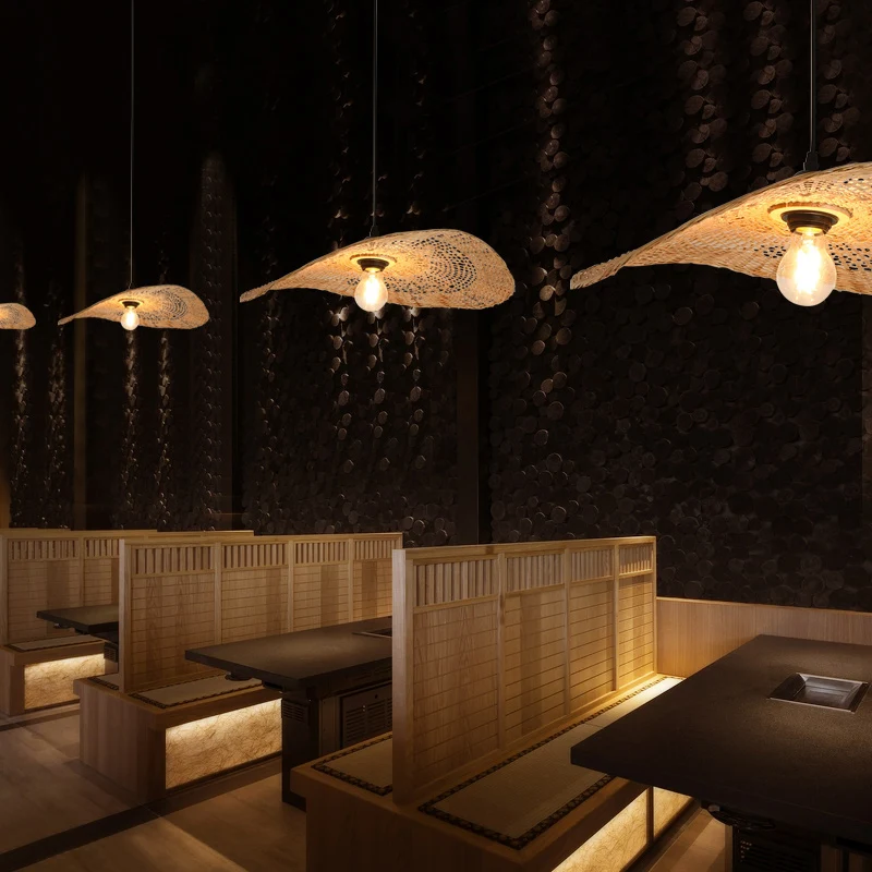 Lotusblad Restaurant Plafondlamp Bamboe 1 Lamp Aziatische Stijl Hanglamp Hout Clearhalo