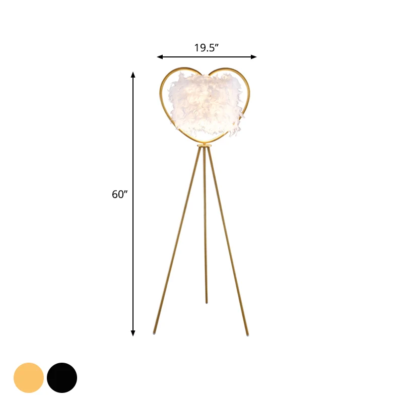 Loving Heart Frame Vloerlamp Post Modern Metallic 1-kops Zwart/Gouden Afwerking Statief Staande Staande Licht met Verenkap...