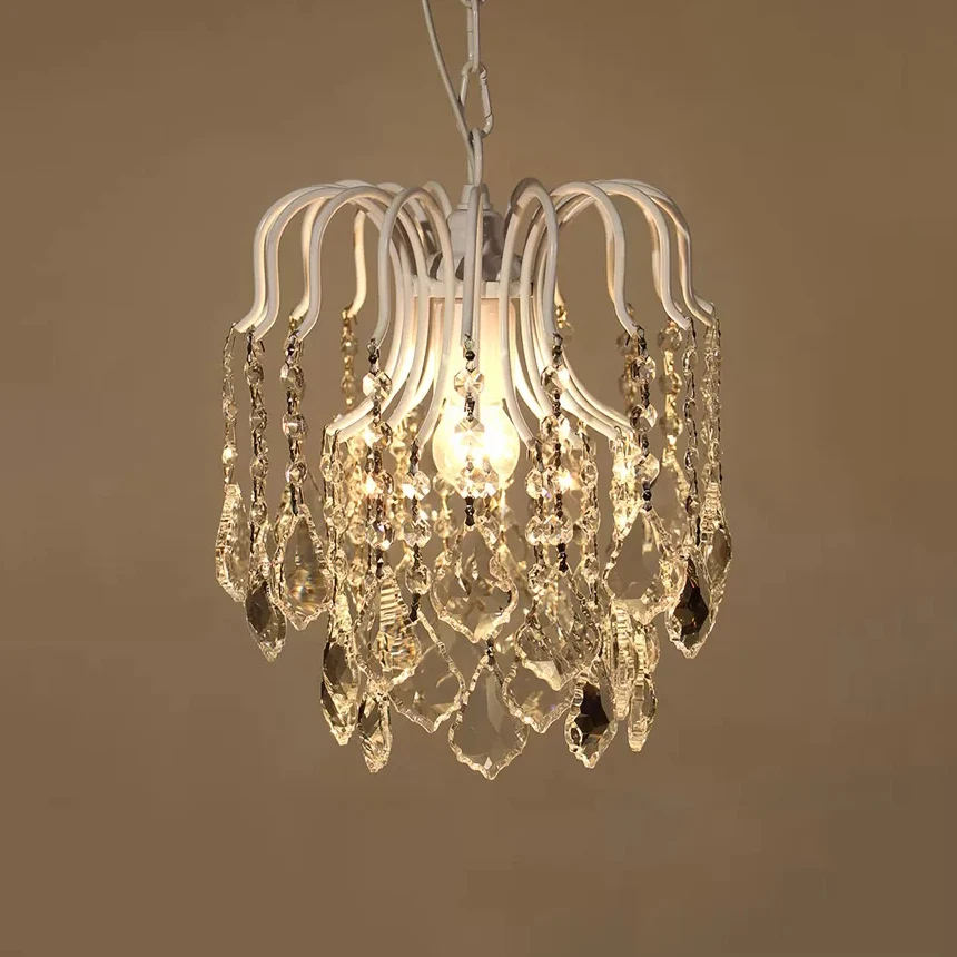 Luxe regendruppel hanglamp met helder kristal metaal 1 licht witte plafondhanger voor de kleuterschool Clearhalo