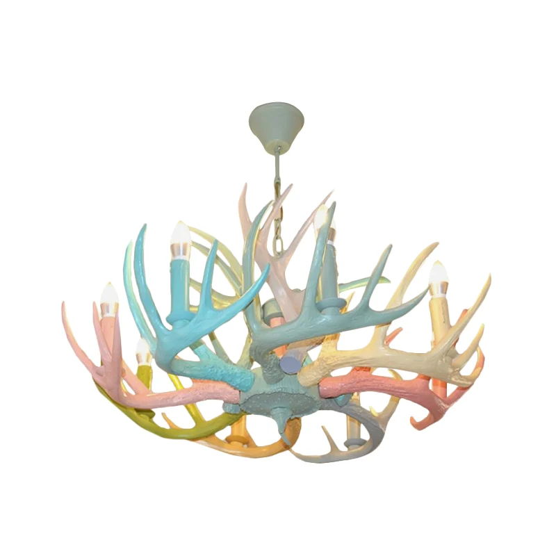 Macaron Antler plafondkroonluchter hars 4/6 lampen kinderkamer hanglamp blauw-roze-geel met open lampontwerp Clearhalo