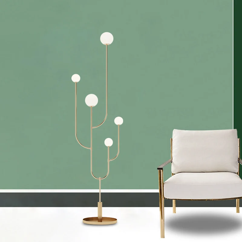 Macaron Cactus Stand-up lichte metalen LED-leeslamp voor slaapkamer met bol opaal glazen kap messing Clearhalo