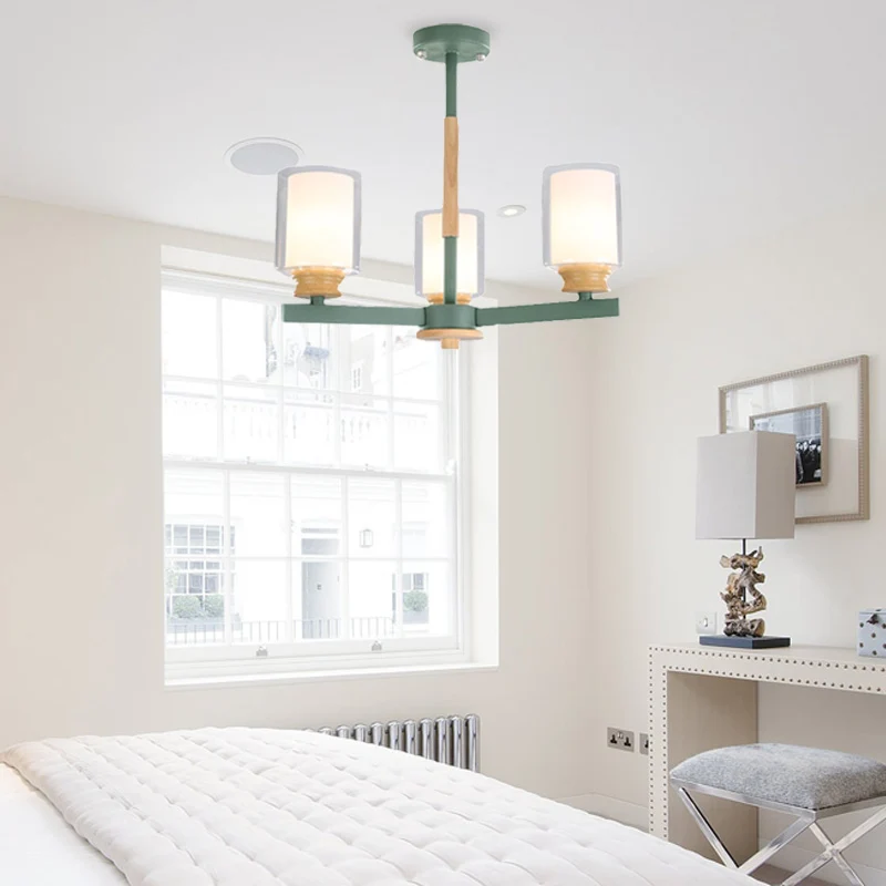 Macaron Cilinder Kroonluchter Hanglamp Melkglas 3/5/6 Lichten Hangende Plafondlamp Roze/Geel/Groen voor Woonkamer Clearhalo