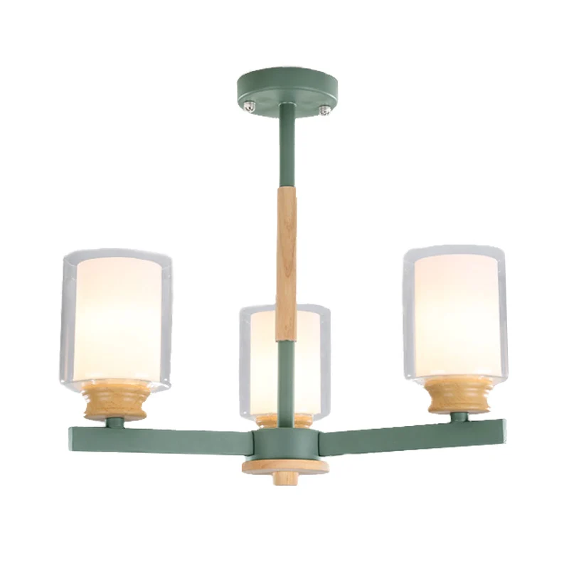 Macaron Cilinder Kroonluchter Hanglamp Melkglas 3/5/6 Lichten Hangende Plafondlamp Roze/Geel/Groen voor Woonkamer Clearhalo