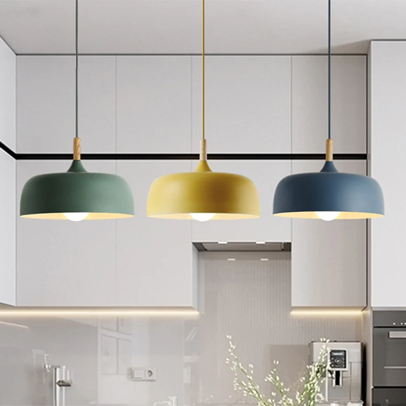 Macaron Color moderne LED-plafondlamp LED-hangende hanglamp met houten lampfitting Clearhalo