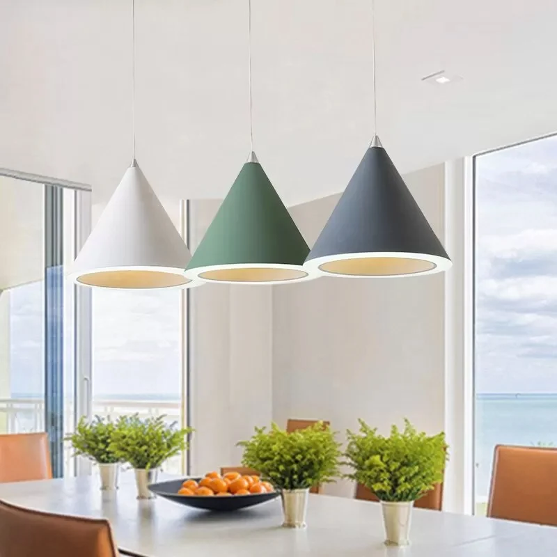 Macaron Cone LED-pendulelamp Aluminium eettafel Plafond-hanglamp grijs/wit/roze Clearhalo