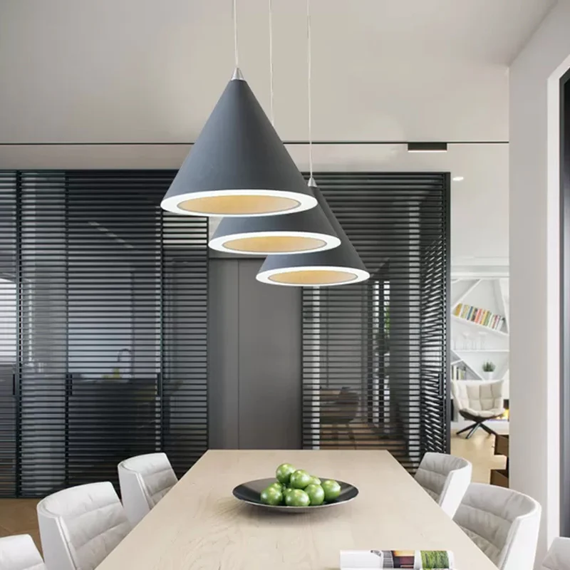 Macaron Cone LED-pendulelamp Aluminium eettafel Plafond-hanglamp grijs/wit/roze Clearhalo