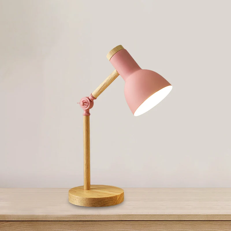 Macaron Dome leesboek licht metaal 1 licht studeerkamer tafellamp wit/zwart/roze met draaibare houten arm Clearhalo