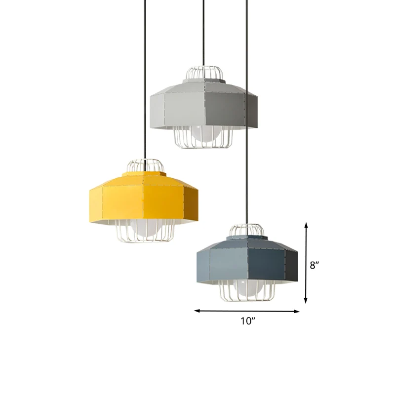 Macaron gefacetteerde schuurvormige druppelhanger ijzer 3 hoofden woonkamer multi-hanglamp met zwarte ronde/lineaire luife...