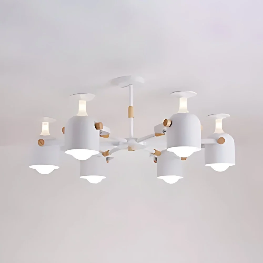 Macaron gekleurde bekerkroonluchter 6-kops Scandinavische metalen hanglamp voor studeerkamer Clearhalo