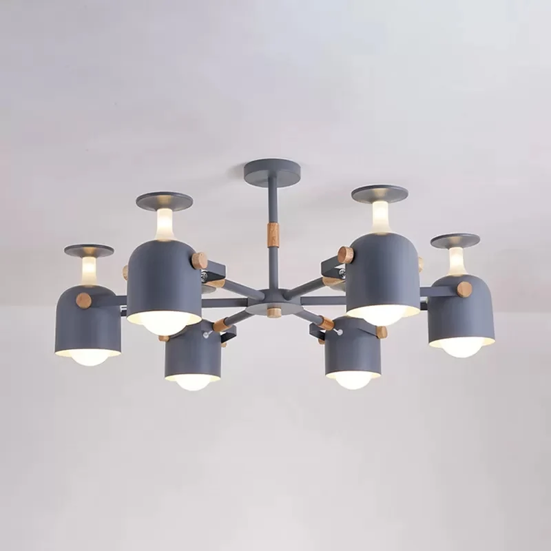 Macaron gekleurde bekerkroonluchter 6-kops Scandinavische metalen hanglamp voor studeerkamer Clearhalo