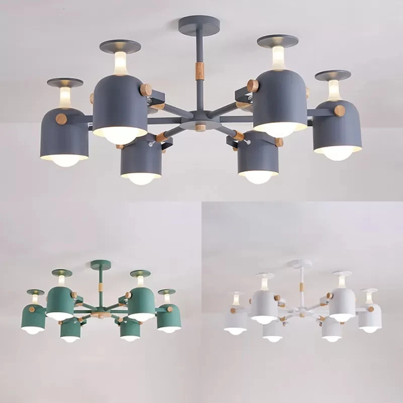 Macaron gekleurde bekerkroonluchter 6-kops Scandinavische metalen hanglamp voor studeerkamer Clearhalo