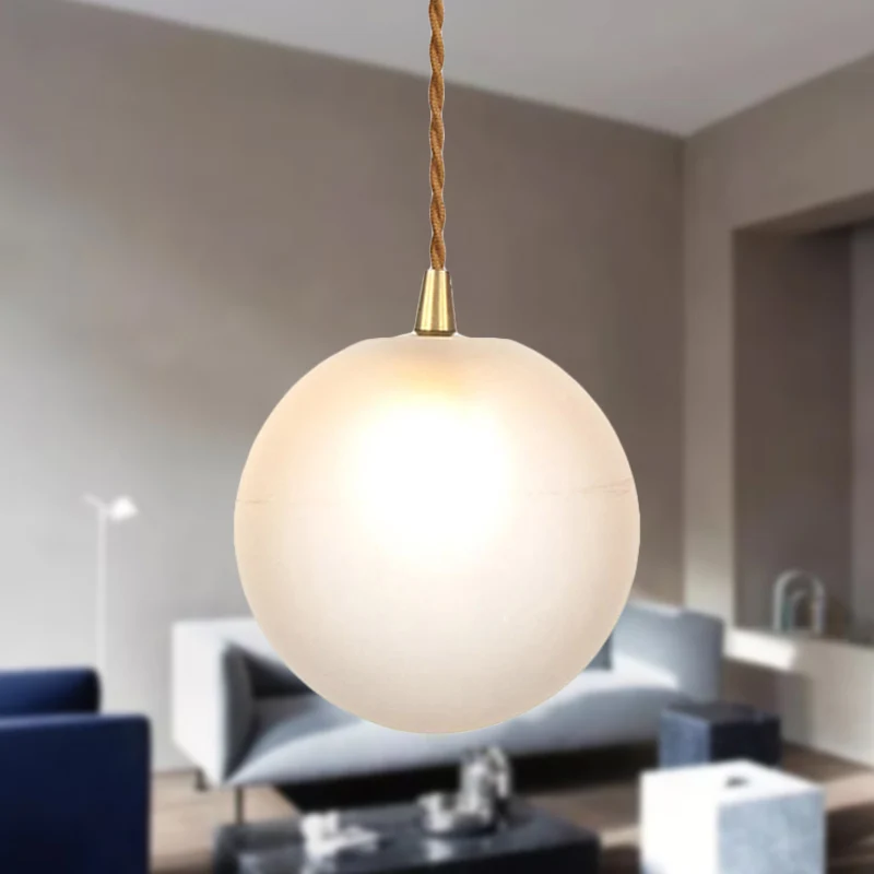Macaron Globe/Gem hanglamp amber/wit/rood glas 1 licht hanglamp met touw voor slaapkamer Clearhalo