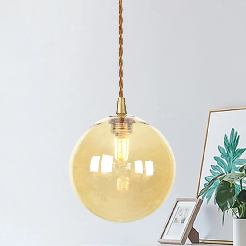 Macaron Globe/Gem hanglamp amber/wit/rood glas 1 licht hanglamp met touw voor slaapkamer Clearhalo