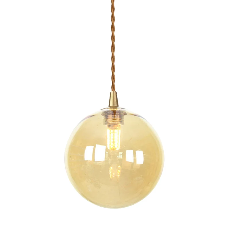 Macaron Globe/Gem hanglamp amber/wit/rood glas 1 licht hanglamp met touw voor slaapkamer Clearhalo