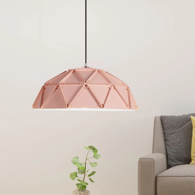 Macaron koepelvormige hangende plafondlamp 1-lichts metalen hanglamp geel/wit voor woonkamer Clearhalo