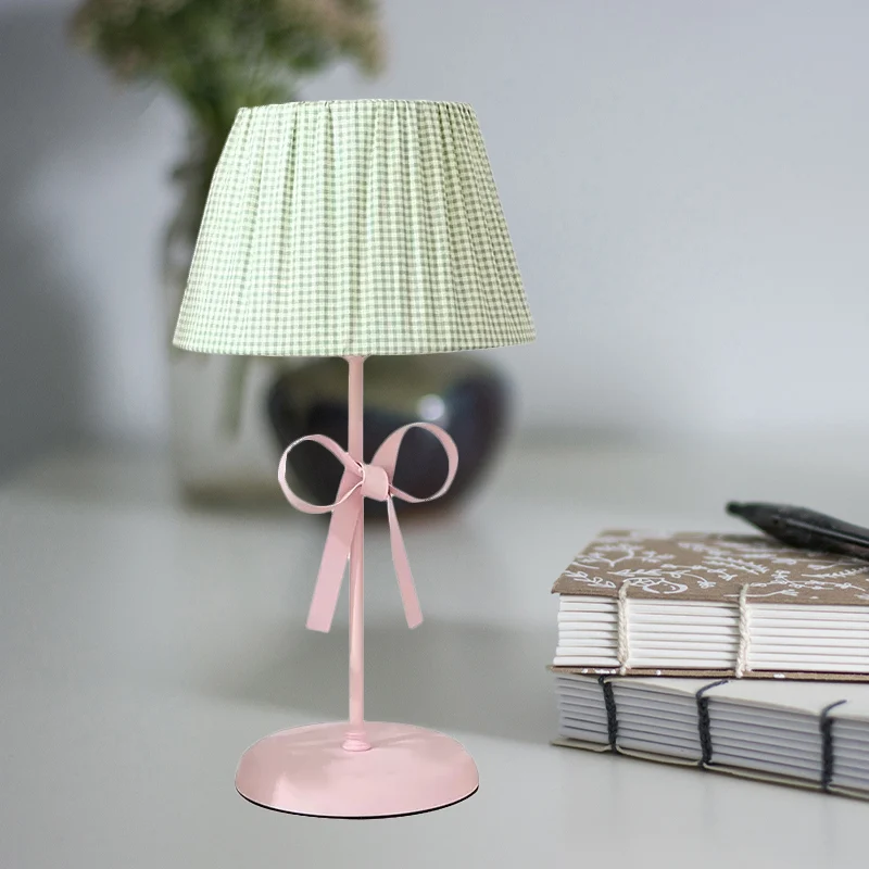 Macaron Loft Plaid Leeslamp Stof Eén Licht Bureaulamp met Strik voor Kinderslaapkamer Clearhalo