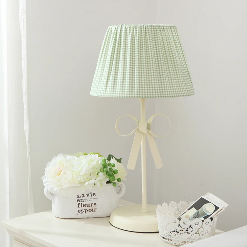 Macaron Loft Plaid Leeslamp Stof Eén Licht Bureaulamp met Strik voor Kinderslaapkamer Clearhalo