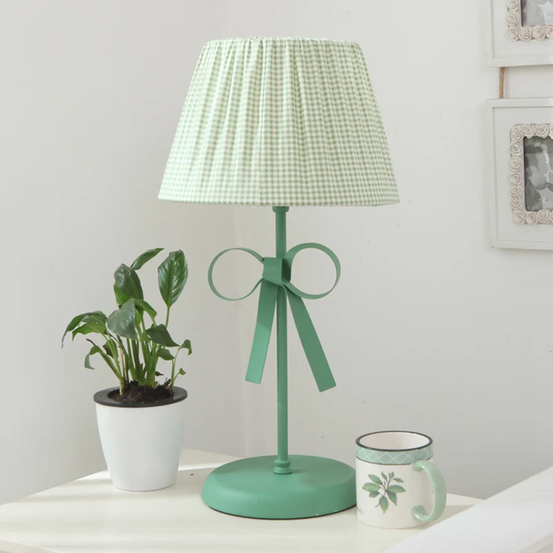 Macaron Loft Plaid Leeslamp Stof Eén Licht Bureaulamp met Strik voor Kinderslaapkamer Clearhalo