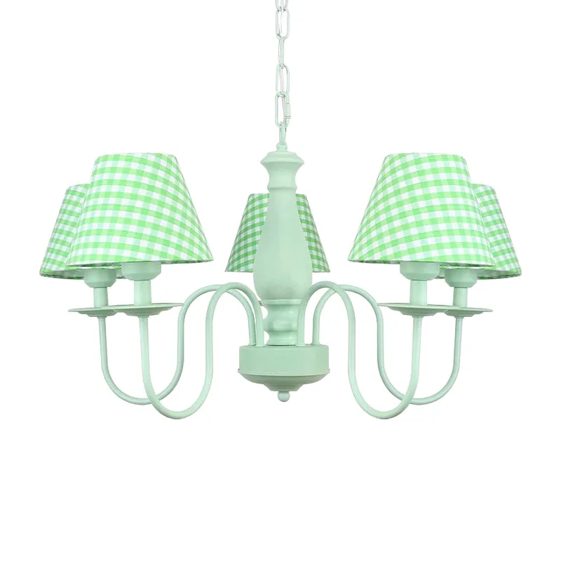 Macaron Loft Plaid Shade Kroonluchter Metaal 4 Lichts Groen Hanglamp voor verpleegkamer Clearhalo