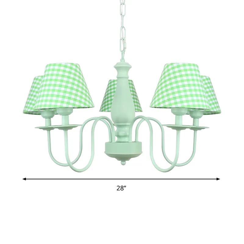 Macaron Loft Plaid Shade Kroonluchter Metaal 4 Lichts Groen Hanglamp voor verpleegkamer Clearhalo