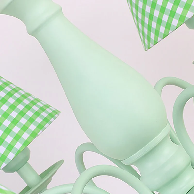 Macaron Loft Plaid Shade Kroonluchter Metaal 4 Lichts Groen Hanglamp voor verpleegkamer Clearhalo