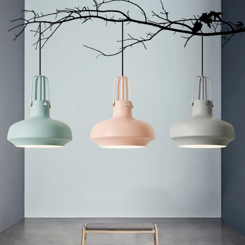 Macaron Pot Hangende Plafondlamp Aluminium 1-kops Restaurant Downlight met Grijper Roze/Blauw/Grijs Clearhalo