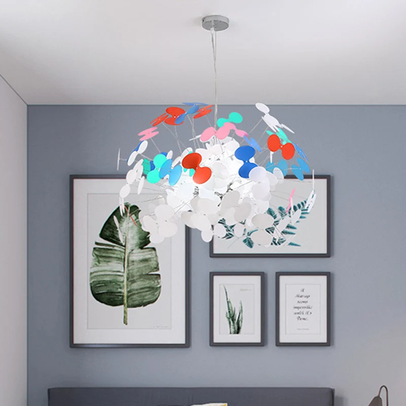 Macaron Stijlvolle clustervlinderhanger ijzer 8 lampen woonkamer ophangverlichting wit-rood-blauw Clearhalo