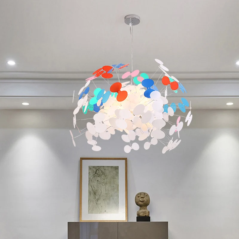 Macaron Stijlvolle clustervlinderhanger ijzer 8 lampen woonkamer ophangverlichting wit-rood-blauw Clearhalo