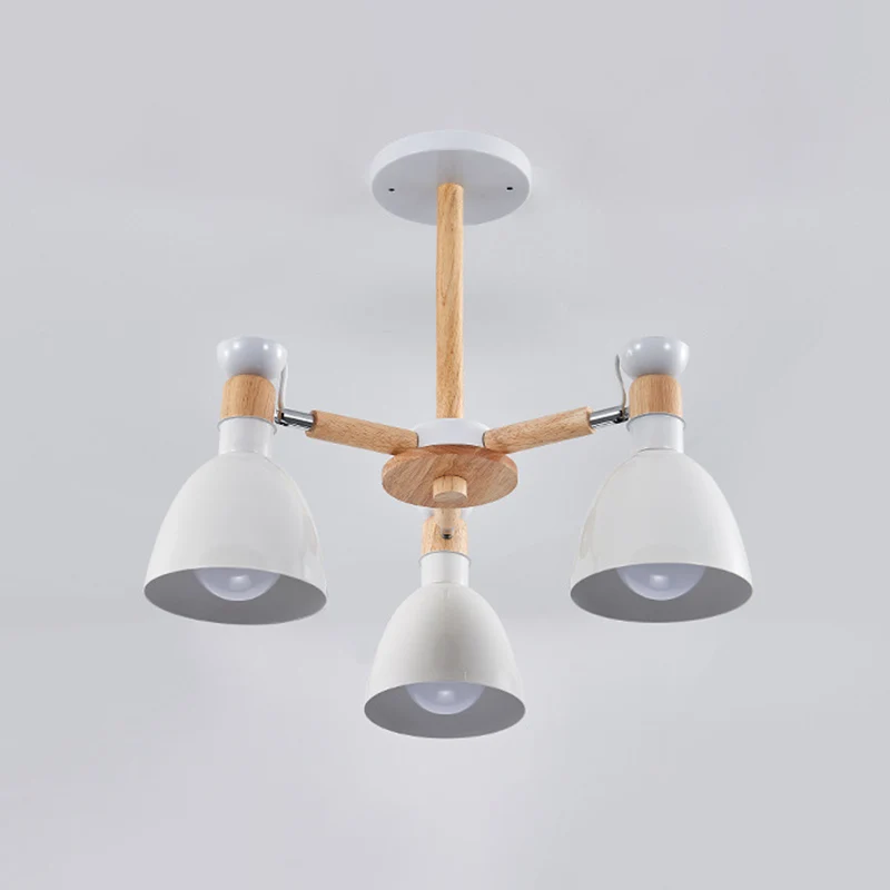 Macaron-stijl belkroonluchter, verlichting, metalen slaapkamerhanglamp met houten staaf Clearhalo