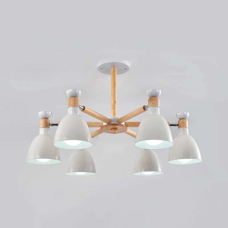 Macaron-stijl belkroonluchter, verlichting, metalen slaapkamerhanglamp met houten staaf Clearhalo