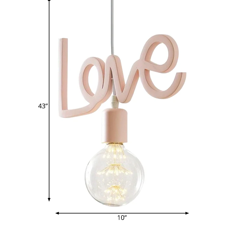 Macaroon Bare Bulb Drop Lamp Hars 1 Lamp Woonkamerhanger roze met letterontwerp Clearhalo