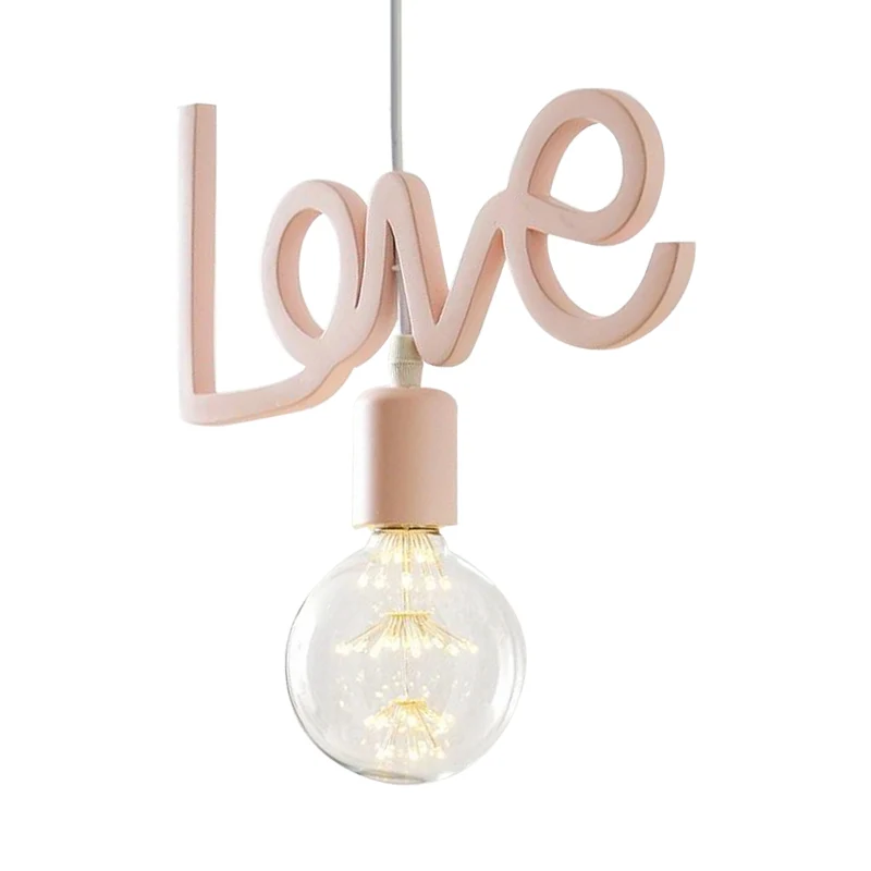 Macaroon Bare Bulb Drop Lamp Hars 1 Lamp Woonkamerhanger roze met letterontwerp Clearhalo